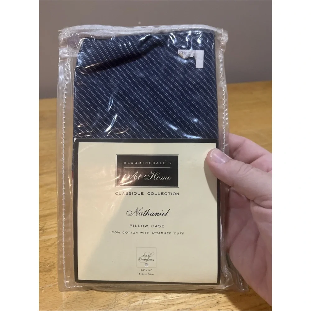 Bloomingdales at Home Navy Nathaniel Pillowcases‎ 100% Cotton With Attached Cuff